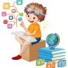 A boy read books on white background illustration